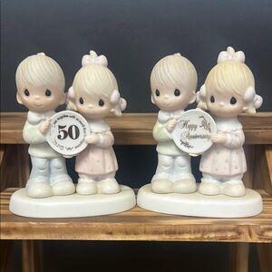 Precious Moments Pink and White Anniversary Figurine Set
